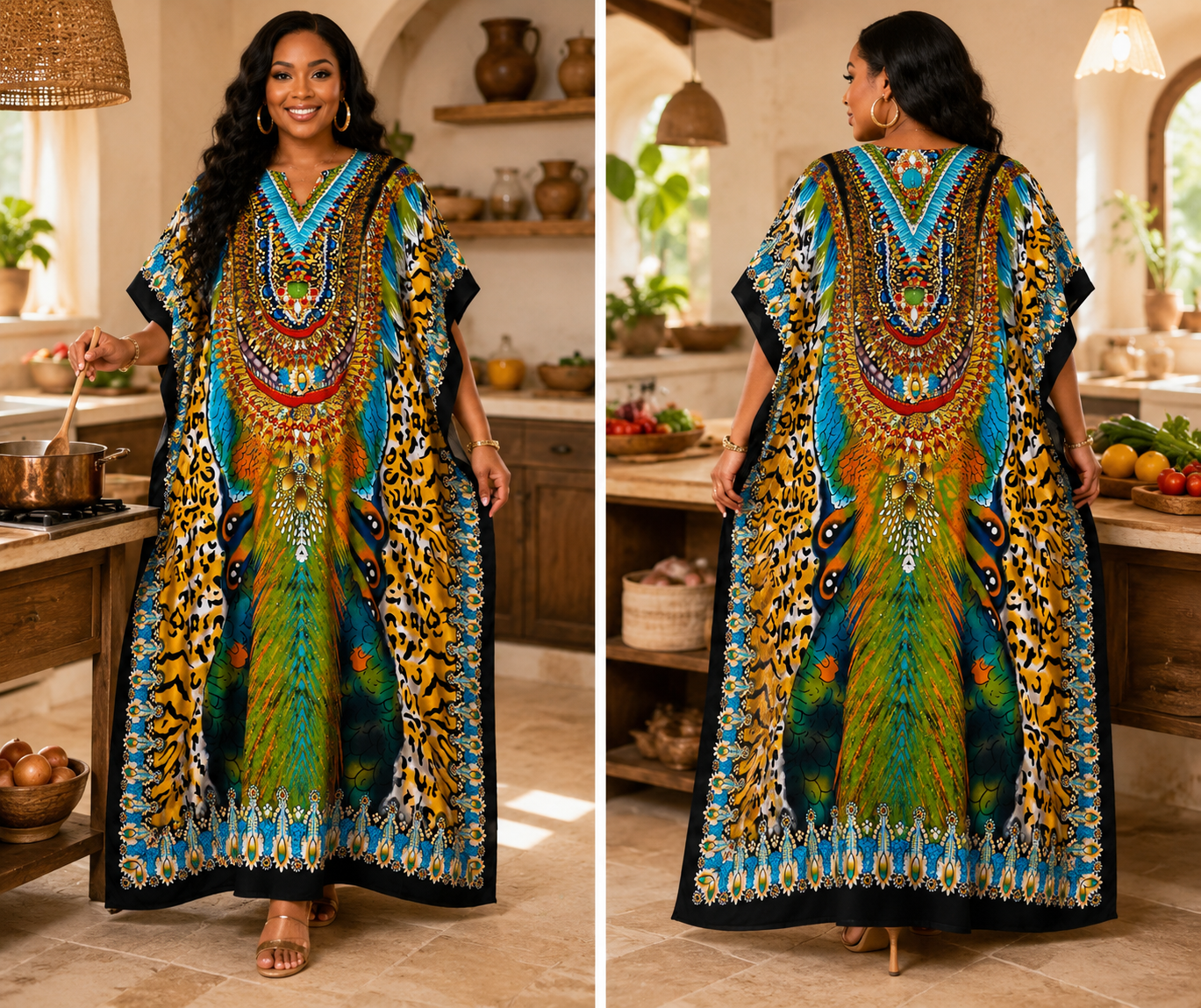 Royal Peacock Majesty MOOMOO | Plus Size Caftan Dress
