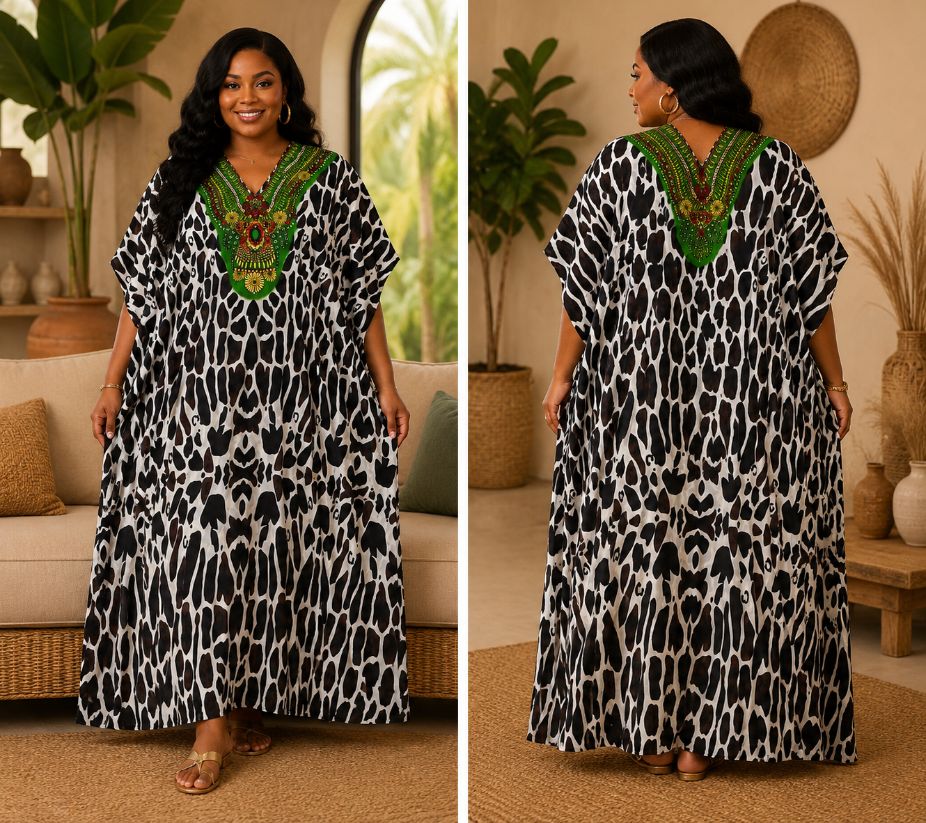 Emerald Safari MOOMOO | Plus Size Caftan Dress