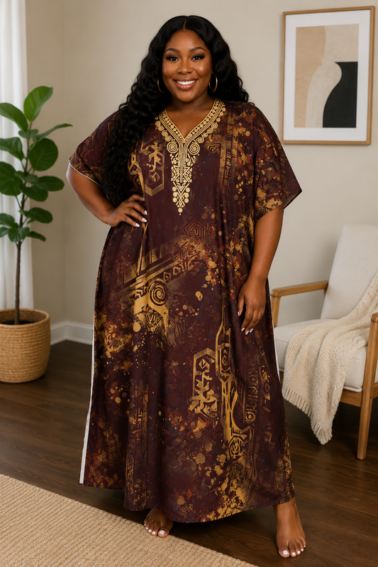 Royal Earth Tribal Print MOOMOO | Lightweight Caftan Lounge Dress