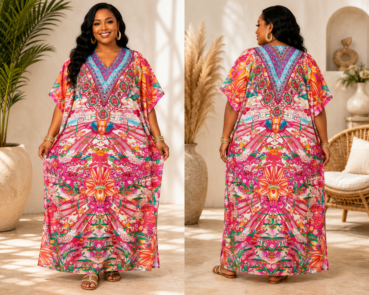 Tropical Paradise Luxe MOOMOO | Plus Size Floral Caftan Dress