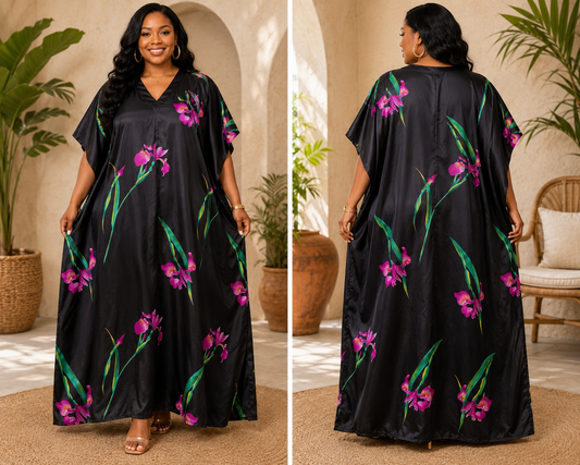 Midnight Orchid Luxe MOOMOO | Plus Size Floral Caftan Dress