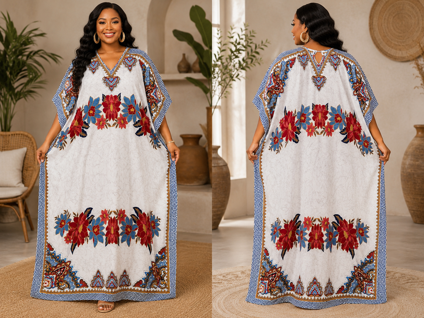 Elegant Bloom Luxe MOOMOO | Plus Size Floral Caftan Dress