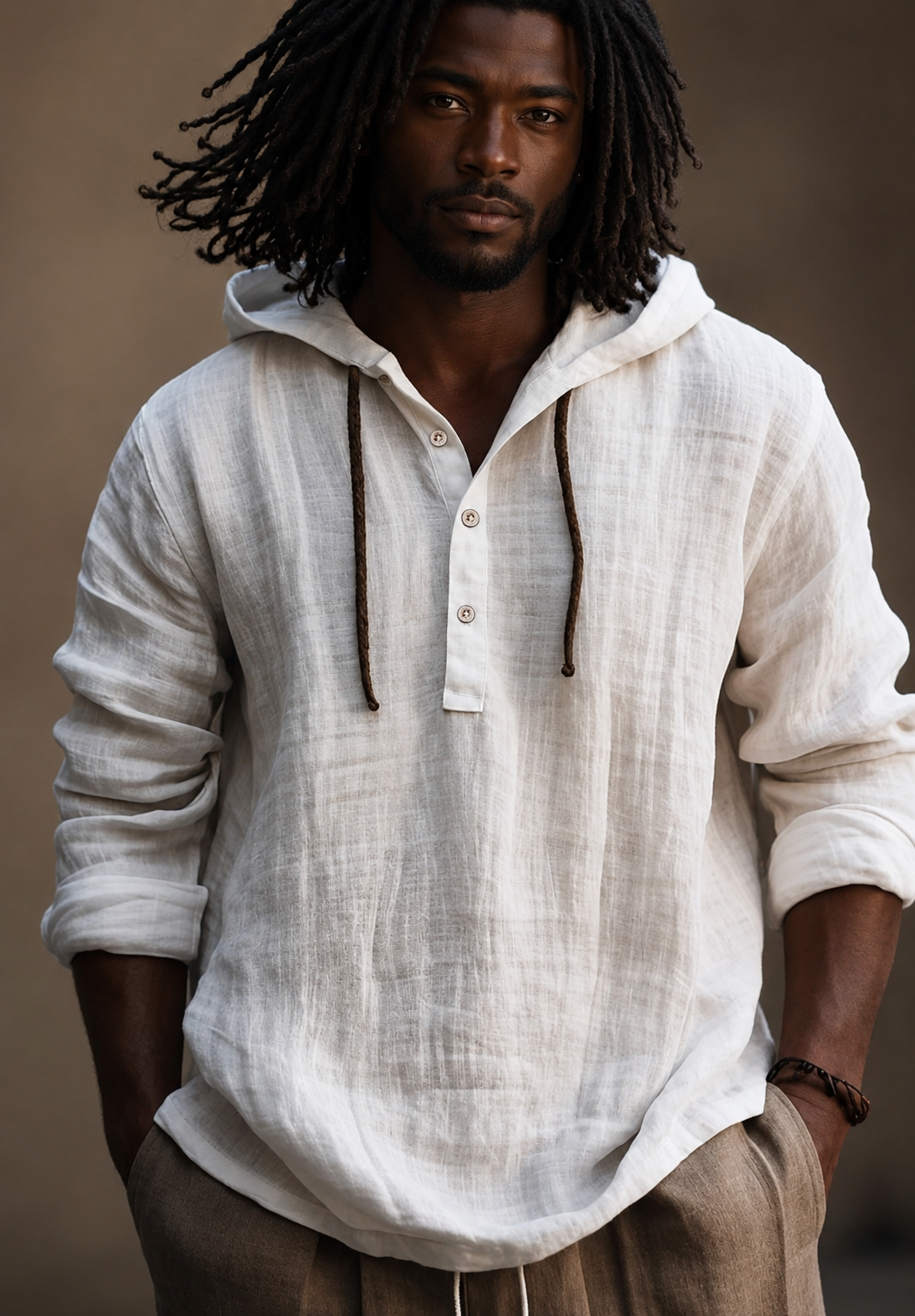 Men's Full Size Half Button Long Sleeve Hoodie