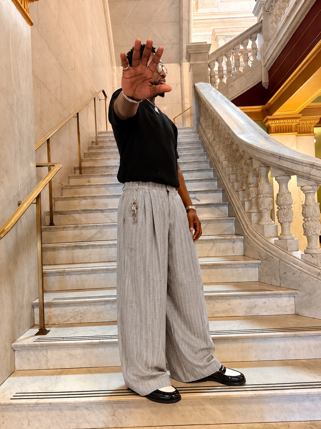 Men's Wide Leg Striped Pants